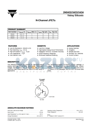 2N5432 datasheet - N-Channel JFETs