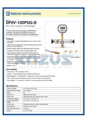 DP0V-100PSIG-D datasheet - DP0V (100 psi / 7 bar) pump, 100 psi digital gauge