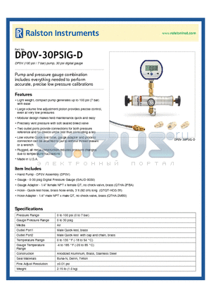 DP0V-30PSIG-D datasheet - DP0V (100 psi / 7 bar) pump, 30 psi digital gauge