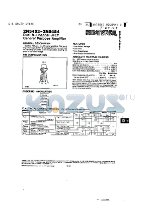 2N5452 datasheet - DUAL N-CHANNEL JFET GENERAL PURPOSE AMPLIFIER