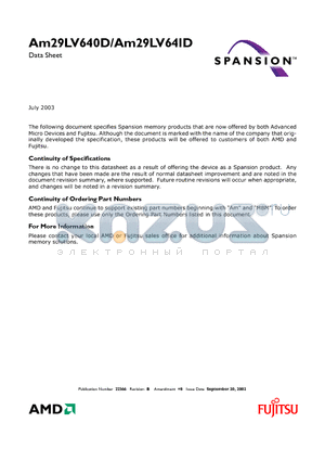 AM29LV640DH90RZI datasheet - 64 Megabit (4 M x 16-Bit) CMOS 3.0 Volt-only Uniform Sector Flash Memory with VersatileI Control