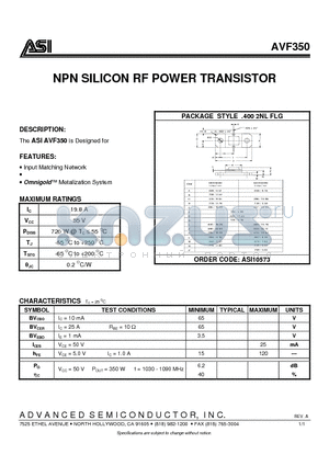 AVF350 datasheet - NPN SILICON RF POWER TRANSISTOR