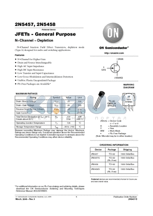 2N5457 datasheet - JFETs − General Purpose N−Channel − Depletion