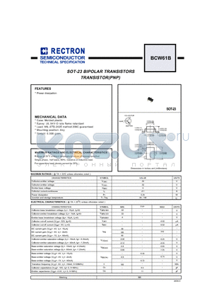 BCW61B datasheet - SOT-23 BIPOLAR TRANSISTORS TRANSISTOR(PNP)