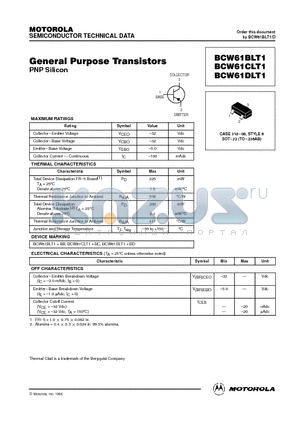 BCW61BLT1 datasheet - General Purpose Transistors