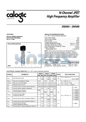 2N5484 datasheet - N-Channel JFET High Frequency Amplifier
