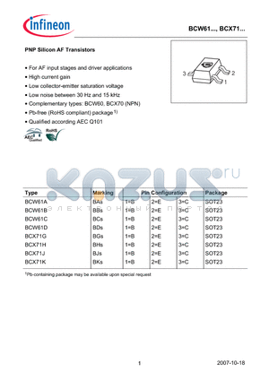 BCW61C datasheet - PNP Silicon AF Transistors