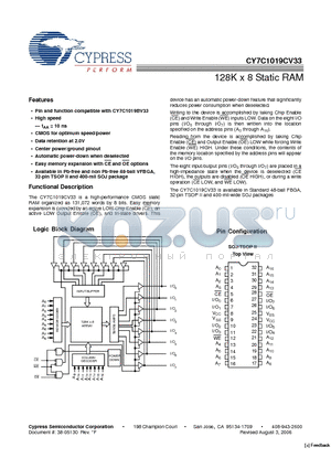 CY7C1019CV33-12ZXC datasheet - 128K x 8 Static RAM