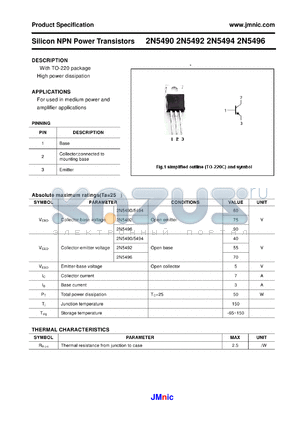2N5490 datasheet - Silicon NPN Power Transistors