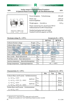 BCW65A datasheet - Surface mount Si-Epitaxial PlanarTransistors