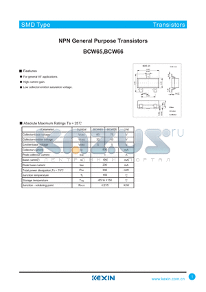 BCW65 datasheet - NPN General Purpose Transistors