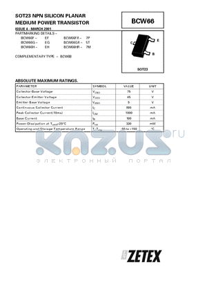 BCW66F datasheet - NPN SILICON PLANAR MEDIUM POWER TRANSISTOR