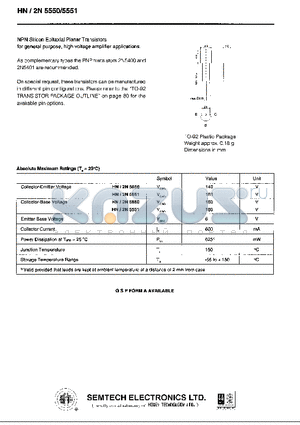 2N5550 datasheet - NPN Silicon Expitaxial Planar Transistor for general purpose, high voltage amplifier applications