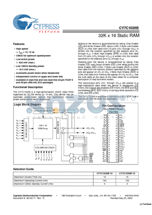 CY7C1020B_06 datasheet - 32K x 16 Static RAM