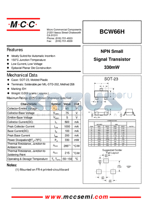 BCW66H datasheet - NPN Small Signal Transistor 330mW