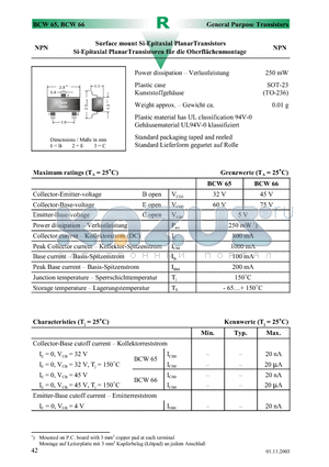 BCW66H datasheet - Surface mount Si-Epitaxial PlanarTransistors