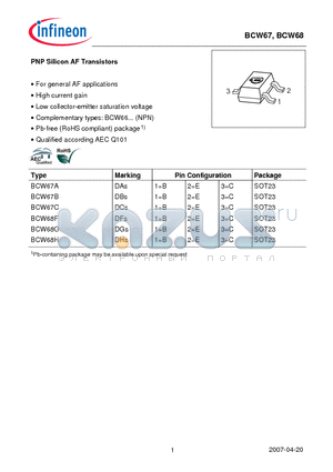 BCW67B datasheet - PNP Silicon AF Transistors