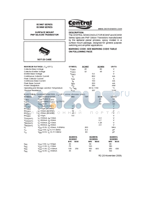 BCW67B datasheet - SURFACE MOUNT PNP SILICON TRANSISTOR