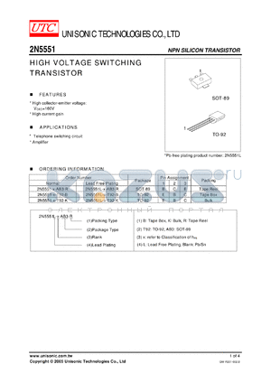 2N5551-B-AB3-B datasheet - HIGH VOLTAGE SWITCHING TRANSISTOR