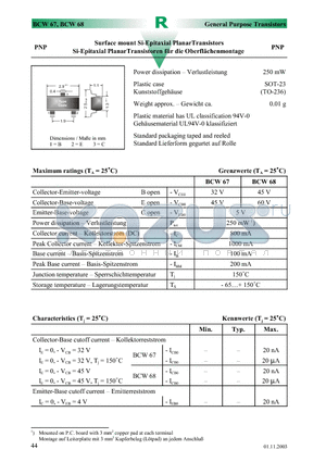 BCW68F datasheet - Surface mount Si-Epitaxial PlanarTransistors