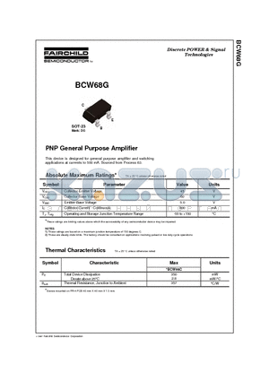 BCW68G datasheet - PNP General Purpose Amplifier
