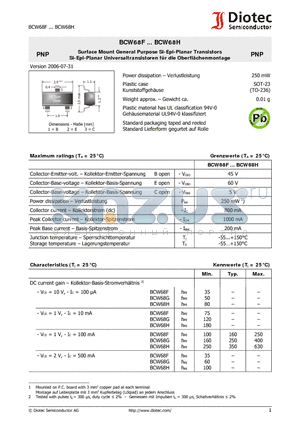 BCW68G datasheet - Surface Mount General Purpose Si-Epi-Planar Transistors