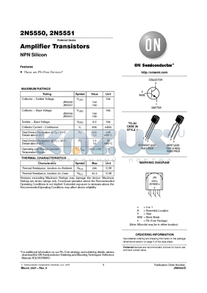 2N5551RLRPG datasheet - Amplifier Transistors NPN Silicon