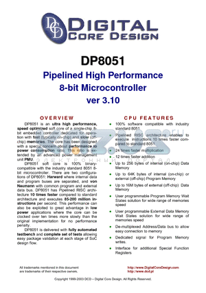 DP8051 datasheet - Pipelined High Performance 8-bit Microcontroller ver 3.10
