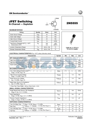 2N5555 datasheet - JFET Switching N-Channel - Depletion