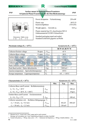 BCW69 datasheet - Surface mount Si-Epitaxial PlanarTransistors