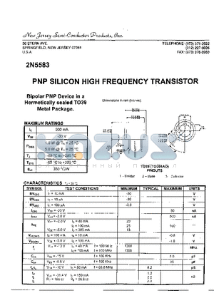 2N5583 datasheet - PNP SILICON HIGH FREQUENCY TRANSISTOR