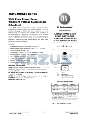 1SMBXXCAT3G datasheet - Watt Peak Power Zener Transient Voltage Suppressors