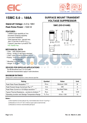 1SMC110A datasheet - SURFACE MOUNT TRANSIENT VOLTAGE SUPPRESSOR