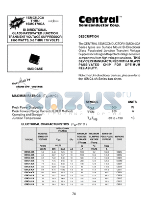 1SMC11CA datasheet - BI-DIRECTIONAL GLASS PASSIVATED JUNCTION TRANSIENT VOLTAGE SUPPRESSOR 1500 WATTS, 5.0 THRU 170 VOLTS