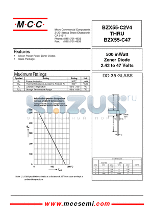 BZX55-C20 datasheet - 500 mWatt Zener Diode 2.42 to 47 Volts
