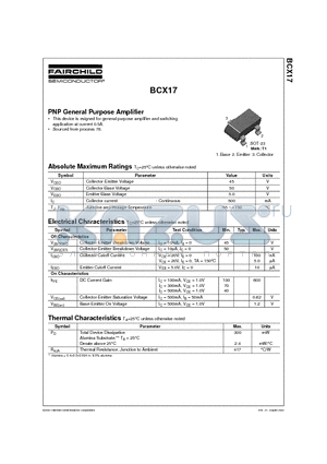 BCX17 datasheet - PNP General Purpose Amplifier