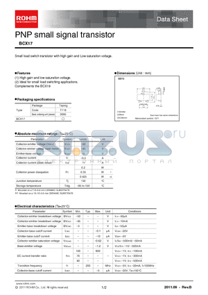 BCX17_11 datasheet - PNP small signal transistor