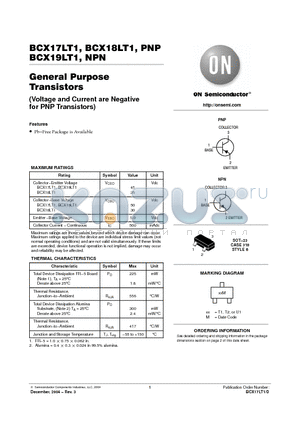 BCX18LT1 datasheet - General Purpose Transistors (Voltage and Current are Negative for PNP Transistors)