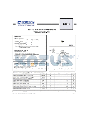 BCX19 datasheet - SOT-23 BIPOLAR TRANSISTORS TRANSISTOR(NPN)