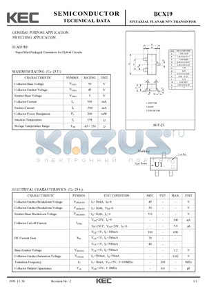 BCX19 datasheet - EPITAXIAL PLANAR NPN TRANSISTOR