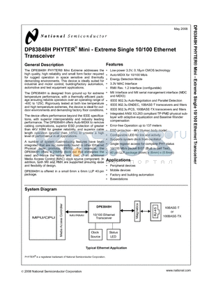 DP83848H_08 datasheet - DP83848H PHYTER^ Mini - Extreme Single 10/100 Ethernet Transceiver