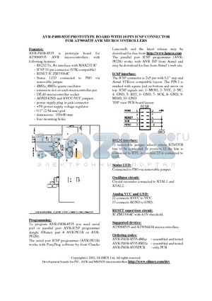 AVR-P40B-8535-4MHZ datasheet - AVR-P40B-8535 PROTOTYPE BOARD WITH 10 PIN ICSP CONNECTOR FOR AT90S8535 AVR MICROCONTROLLERS