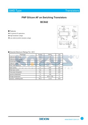 BCX42 datasheet - PNP Silicon AF an Swiching Transistors