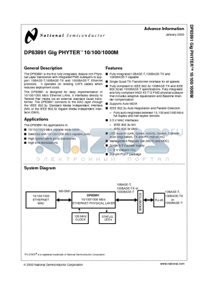 DP83891 datasheet - Gig PHYTER 10/100/1000M