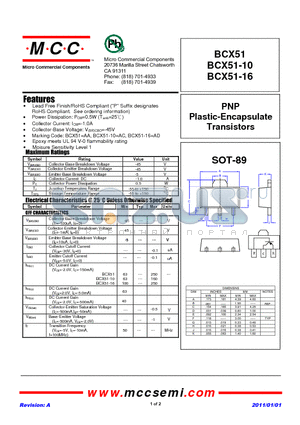 BCX51 datasheet - PNP Plastic-Encapsulate Transistors