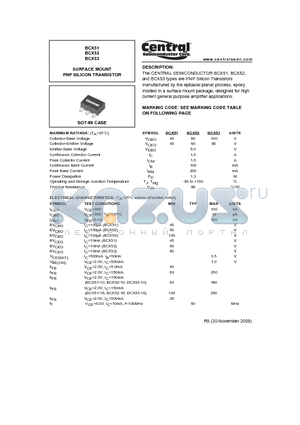 BCX51 datasheet - SURFACE MOUNT PNP SILICON TRANSISTOR