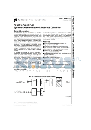 DP83916 datasheet - SONICTM-16 Systems-Oriented Network Interface Controller