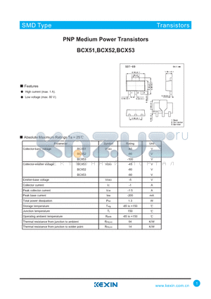 BCX51-16 datasheet - PNP Medium Power Transistors