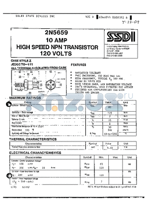 2N5659 datasheet - HIGH SPEED NPN TRANSISTOR 120 VOLTS