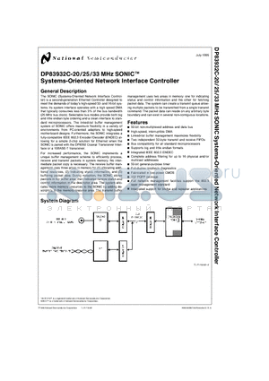 DP83932C-25 datasheet - MHz SONICTM Systems-Oriented Network Interface Controller